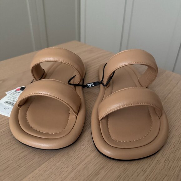 Zara Taupe Slide Sandals Sz 38 - Picture 2 of 5